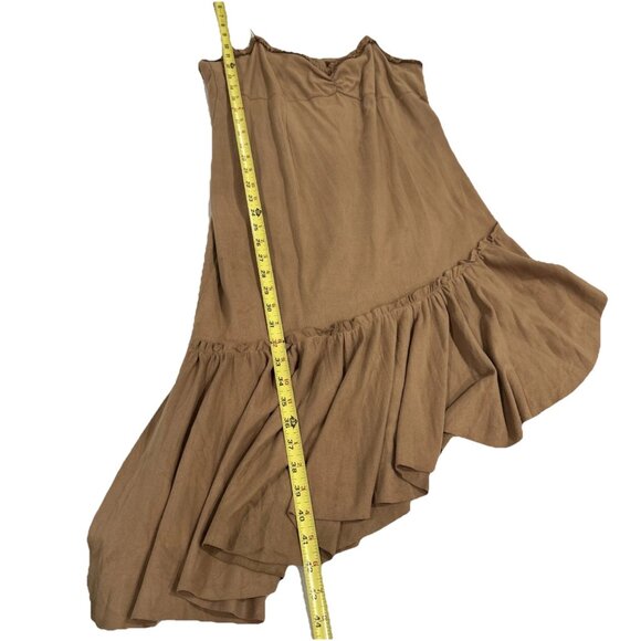 Vtg Unyx Dress Brown Faux Suede Asymmetrical Ruffle Western Goth Whimsy L Y2K - Picture 6 of 8